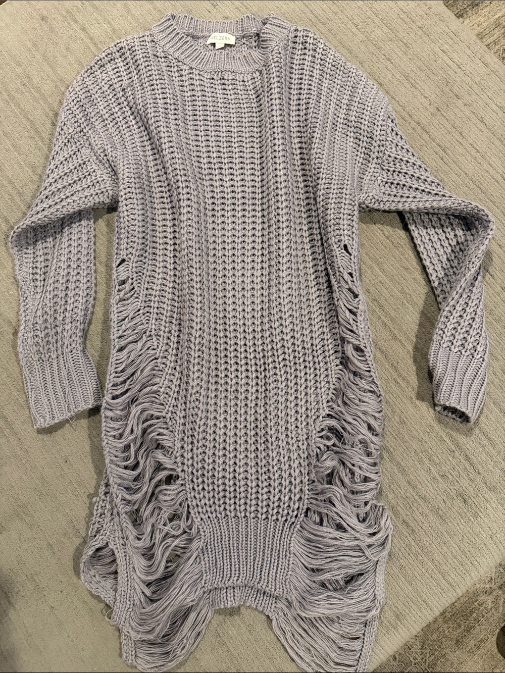 Velzera Light Lavender Fringe-Trim Knit Sweater